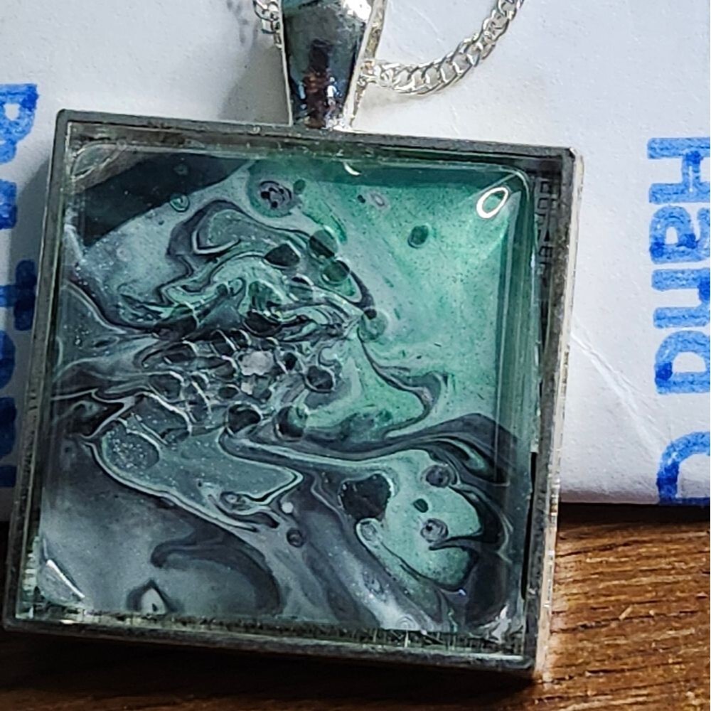 Hand Crafted Necklace Medallion Pendant 1" Square Pendant 925 Silver 20 " Chain